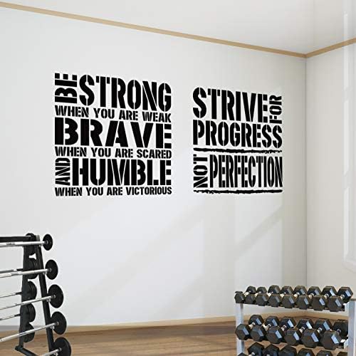 2 Gym Exercise Fitness Motivational Wall Decal Quotes Brave Strive. Great Value! (Large: Each Decal is 60cm x 57cm(24'' x 22''))
