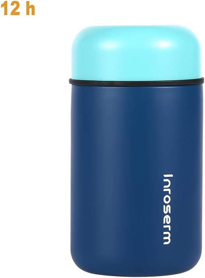 Inroserm Vacuum Insulated Thermos Food Jar 14 Ounce - Stay Hot for 12h, Cold for 24h - Leakproof Stainless Steel Lunch Boxes Containers for Kids, Adults - Turquoise & Navy Blue