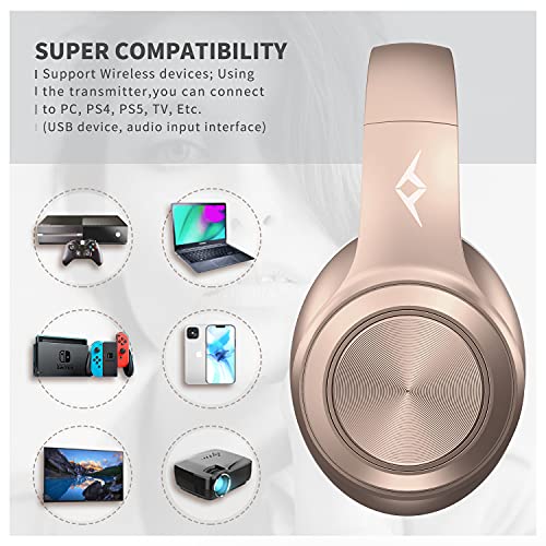 SADES Wireless Gaming Headset for Laptop iPhone PS4, Quick Charge for Work Class Travel (Gold)