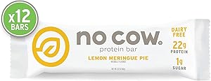 No Cow Protein Bar, Lemon Meringue Pie, 22g Plant Based Protein, Keto Friendly, Low Carb, Low Sugar, Dairy Free, Gluten Free, Vegan, High Fiber, Non-GMO, 12Count