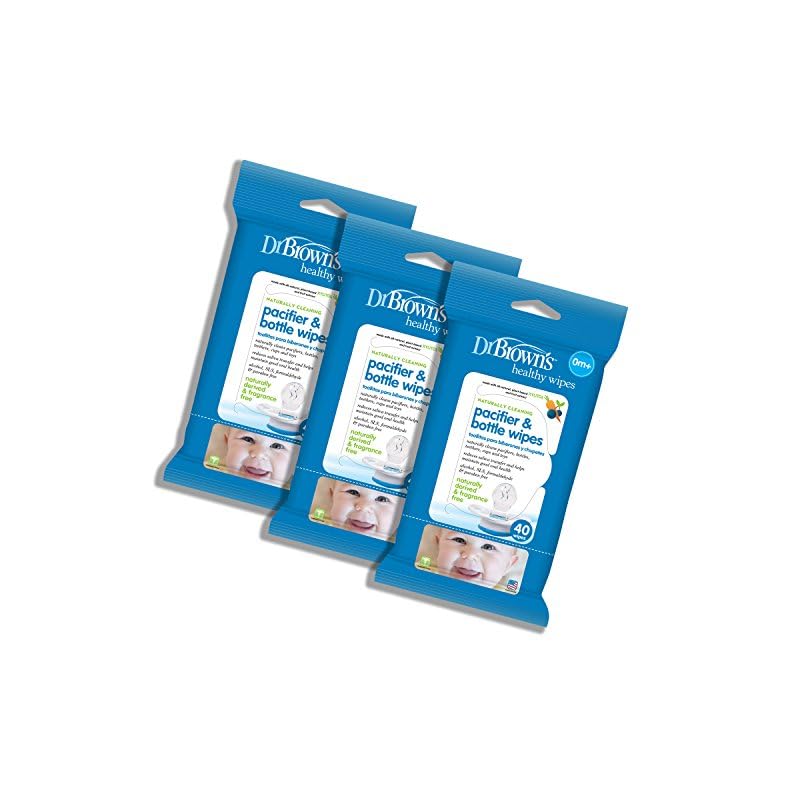 Dr. Brown’s Pacifier and Bottle Wipes for Babies and Toddlers, 40 Count, 3 Pack