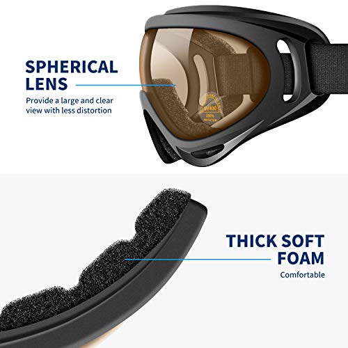 WARMQ Ski Goggles, Snowboard Goggles with UV 400 Protection, Anti-Fog, Windproof, Dustproof and Anti-Glare Lenses, Adjustable OTG Snow Goggles for Kids, Youth, Men & Women (Multicolor and Brown)