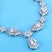 EleQueen Women's Silver-Tone Cubic Zirconia Teardrop Flower Bridal V-Necklace Jewelry Set Dangle Earrings