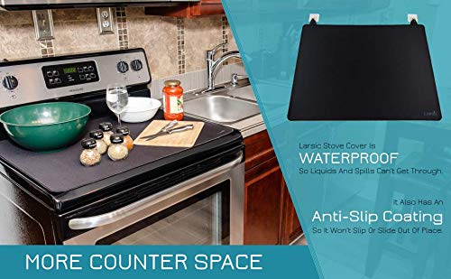 Larsic Stove Cover - Protects Electric Stove Washer Dryer Top. Anti-Slip Coating Waterproof Stove Gap Foldable Prevent Scratching, Expands Usable Space (24X21, Black) - Thumbnail 3