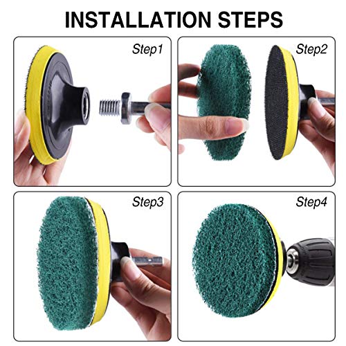 JUSONEY 7 Pieces Drill Power Scrubber Brush Scouring Pads & Sponge Cleaning Kit - All Purpose Cleaner Scrubbing Cordless Drill for Cleaning Pool Tile, Sinks, Bathtub, Ceramic, Polishing, Automobile