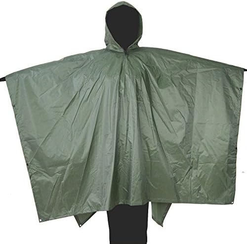 Rain Poncho, Camo Multifunctional Rain Coat (Tent Rain Cover Ground Sheet Shelters) with Hood Waterproof for Camping Hunting Hiking Green