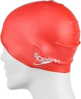 Speedo Unisex Youth Junior Plain Moulded Silicone Swimming Cap Red One Size view 7
