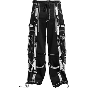 Darkrock Men Gothic Bondage Reflective Pant, Black