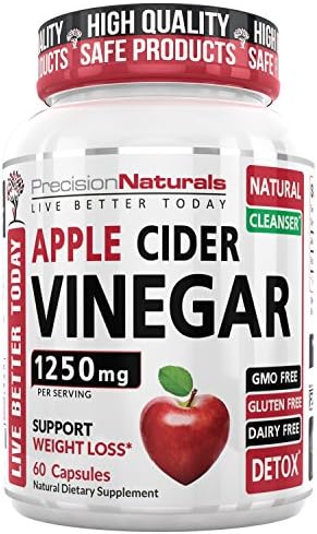 Apple Cider Vinegar Capsules - Supports Weight Loss - Natural Cleanser - 60 Pills - Non GMO Supplement USA Made Vegan, Gluten Free, Pure ACV 1250mg - Digestion Metabolism & Healthy Blood Sugar Support