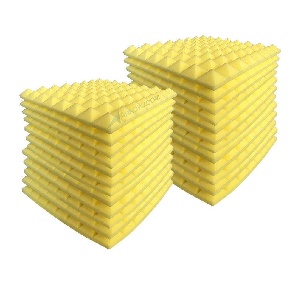Arrowzoom New 24 Pack of (19.6 in X 19.6 in X 1.9 in) Soundproofing Insulation Pyramid Acoustic Wall Foam Padding Studio Foam Tiles AZ1034 (Yellow)