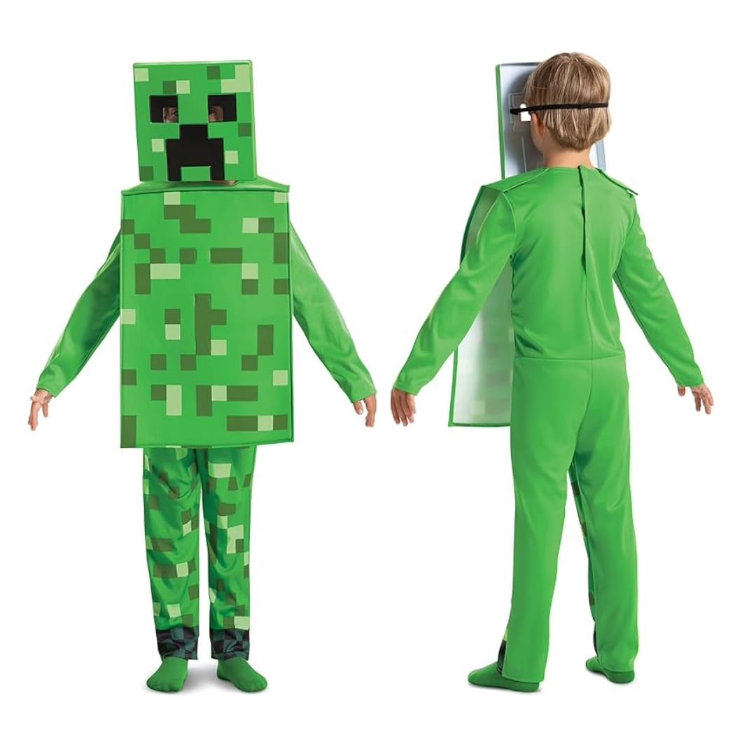 Disguise Minecraft Creeper Costume for Kids, Official Minecraft Licensed Product, Pixel Detailing, Includes Creeper Block Body and Creeper Headpiece, 3-4 years