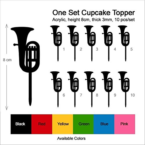 TA1102 Euphonium Music Instrument Silhouette Party Wedding Birthday Acrylic Cupcake Toppers Decor 10 pcs - Thumbnail 2