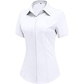 HOTOUCH Women Short Sleeve Button Down Shirts Business Work Fitted Collared Blouse Office Basic Summer Tops S-2XL