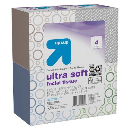 KLEENEX Ultra Soft Facial Tissue, Up & Up Version,3-Ply, White, 8.2"X 8.4" , 75/Box, 4 Box/Pack (4-Pack)
