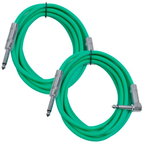 Seismic Audio SAGC10R-Green-2Pack 10-Feet, 2 Pack TS 1/4-Inch to 1/4-Inch Right Angle TS Guitar Cables, Green