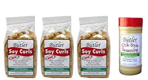 Butler Soy Curls, 8 oz bags - 3 Pack + Chik-Style Seasoning