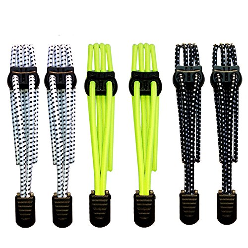 EWALKING No Tie Shoe Laces The Elastic Shoelaces With Fastening System For Walking, Running, Marathons,Track (2 pairs) (White(black spots))