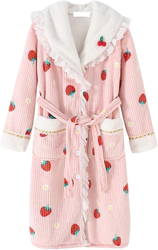 Bathrobe Women Bathrobe Cute Coral Fleece Robes Soft Sleepwear Winter