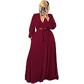 Plus Size Women's 2 Piece Outfits Casual Long Sleeve Wrap Crop Top Maxi Long Dress Flowy Matching Sets