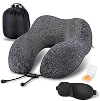 MLVOC Travel Pillow 100% Pure Memory Foam Neck Pillow, Comfortable & Breathable Cover, Machine Washable, Airplane Travel...