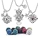3 PCS Antique Silver Aromatherapy Essential Oil Diffuser Locket Necklace Pendant, Round/Heart Cage Locket Bulk with 10 Lava Stone Rock Beads Balls Set for Necklace Jewelry