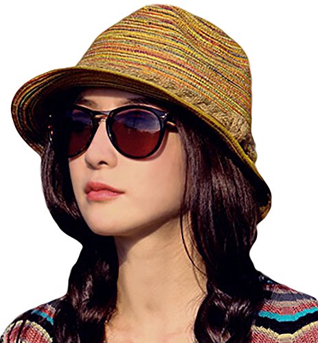 IL Caldo Womens Fascinators Summer Braid Colorful Straw hat Fashion Sun Beach hats,Colorful