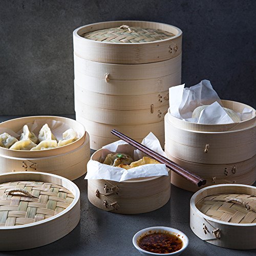 Yuho Asian Kitchen Bamboo Steamer 6-Inch Perfect for Steaming Food Support Healthy Lifestyle 100% Eco-friendly Product
