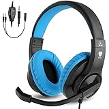 BlueFire 3.5mm PS4 Gaming Headset Bass Stereo Over-Ear Gaming Headphone with Microphone and Volume Control Compatible with PS4, New Xbox One, Xbox One S, Xbox One X, Nintendo Switch, PC（Blue）