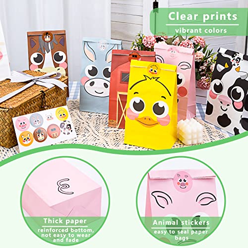 LOVESTOWN 32PCS Farm Animal Party Favor Bags, Goodie Bags with Stickers Treat Bags for Farm Birthday Party Baby Shower Barnyard Gift Bags