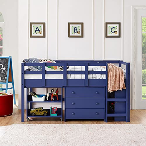 Naomi Home Twin Size Loft Bed with Desk Low Study Kids Twin Loft Bed with Storage Pine Wood Loft