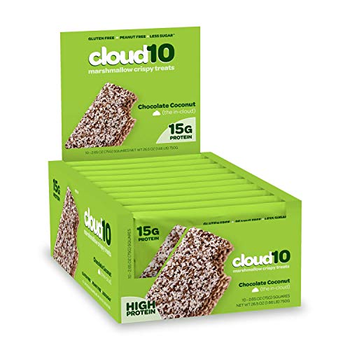 Cloud10 High Protein, Gluten Free, Dairy Free, Kosher, No Artificial Sweeteners, Peanut Free, Non-GMO, Marshmallow Crispy Treats, Chocolate Coconut (Pack of 10)