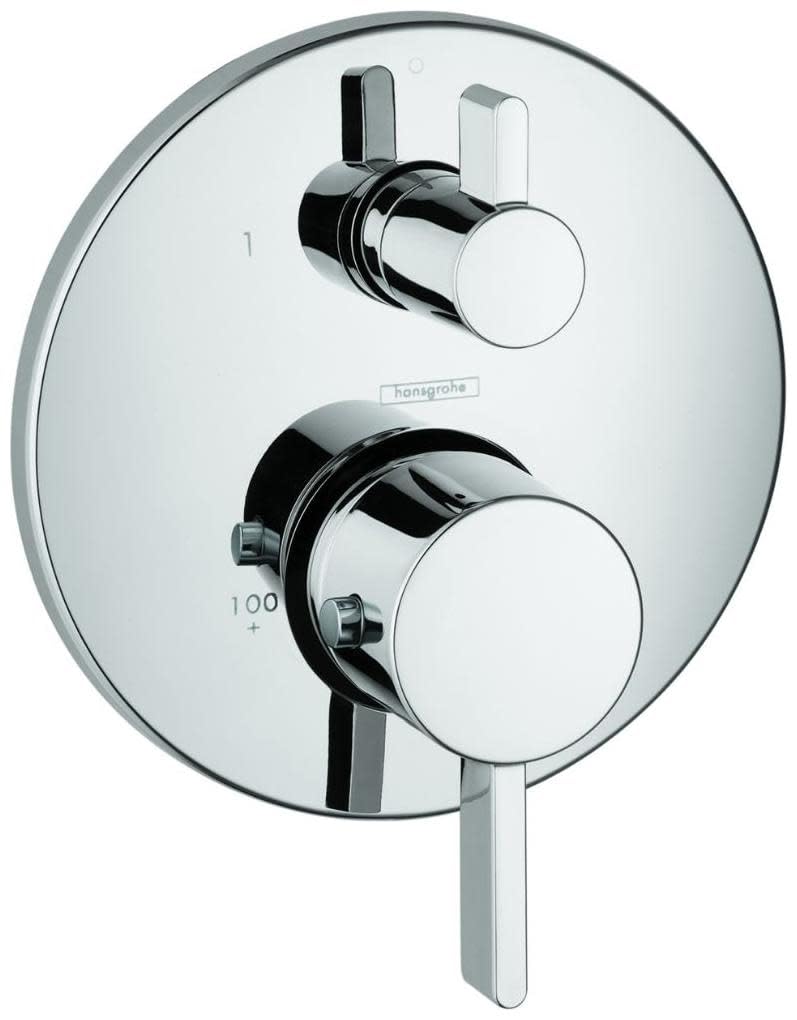 Photo 1 of hansgrohe Ecostat Modern Premium Volume and Auto Temperature Control 2-Handle Thermostatic Shower Valve Trim with Diverter in Chrome, 04231000