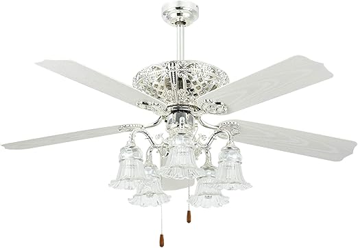Tropicalfan 52" Antique Ceiling Fan with Light, Elegant Chandelier Fan with Remote, Vintage Electrical Fan with 5 Plastic Blades for Indoor, Living Room, Home Decorations (White)