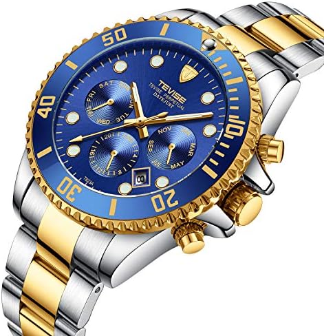 Tamlee Men's Automatic Self Wind Mechanical Wrist Watches Stainless Steel Date and Day Skeleton Watch
