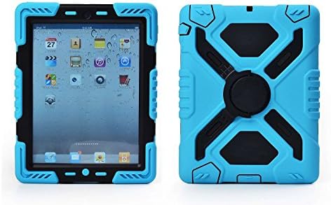 Ipad Mini 1/2/3 Case Plastic Kid Proof Extreme Duty Dual Protective Back Cover with Kickstand and Sticker for Ipad Mini 1&amp;2 - Rainproof Sandproof Dust-proof Shockproof (Blue/black)