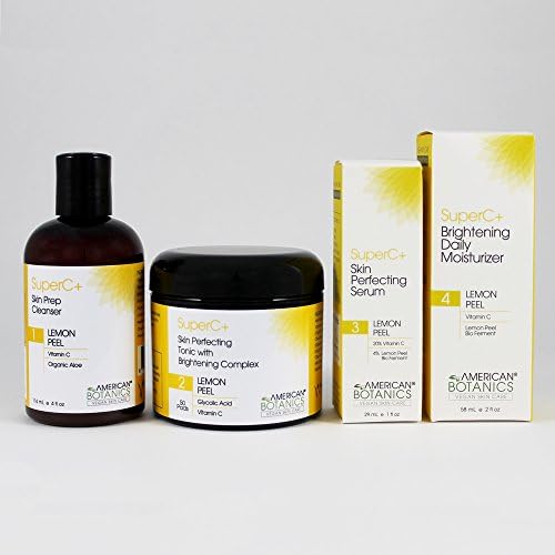 American Botanics SuperC+ Lemon Peel Skin Illuminating Kit - (Cleanser, Toner, Serum, Moisturizer) - All Natural, Vegan, Cruelty-Free, Botanical Skin Care