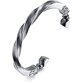 YAZILIND Men's Punk Bracelets Stainless Steel Twisted Adjustable Open Cuff Bangle Silver (Silver)