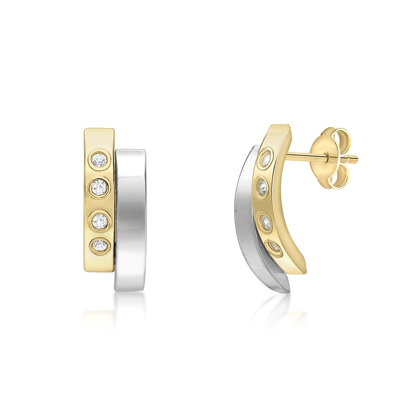 CARISSIMA Women's 9 ct Yellow and White Gold Cubic Zirconia Two Band Earrings