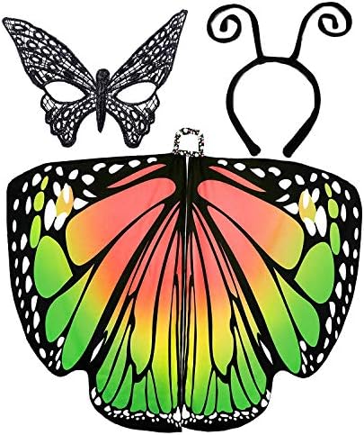 UIMLK Butterfly Cape Wings for Women,Antenna Headband and Mask,Butterfly Shawl Fairy Ladies Cloak