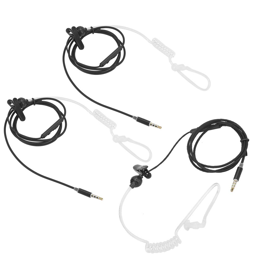 ASHATA 3 sets Air Tube Headset, Single Earbud, 3.5mm Anti-Radiation Noise Reduction Wire Control Headphone with Mic,Air Tube Acoustic Earbuds with Collar Clip