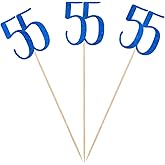 Blue Glitter 55th Birthday Centerpiece Sticks, 12-Pack Number 55 Table Topper Anniversary Party Decorations
