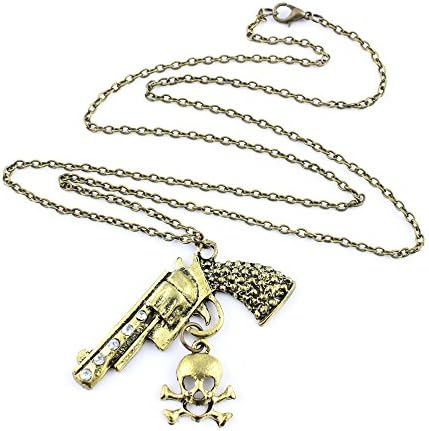 2 PCS Fashion Jewelry Necklace Long Chain Pendent Sweater Collar Bib Choker Collier Gothic Pistol Skull Rhinestones