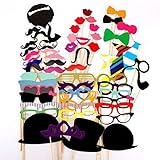 Leiwo Photo Booth Props 58 piece DIY Kit for Wedding Party Reunions Birthdays Photobooth Dress-up Accessories & Party Favors, Costumes with Mustache on a stick, Hats, Glasses, Mouth, Bowler, Bowties