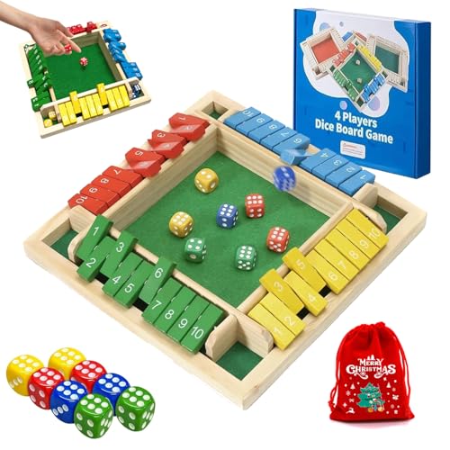Shut The Box Game Wooden, 2026 New Shut The Box-Wooden Dice Board Game with 8 Dice, Four-Sided Flip Card Game Toys, Enhancing Mathematical and Decision-Making Skill (4 Color)