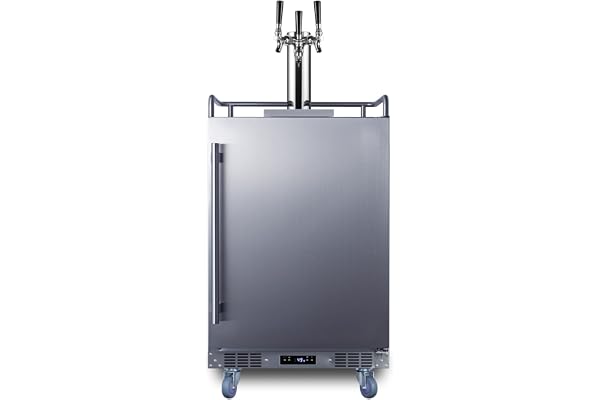 Summit Appliance SBC683OSTRIPLE 24" Wide Built-in Outdoor Beer Kegerator, 5.6 cu.ft Interior, Weatherproof, Automatic Defrost, Digital Thermostat, Tap Cool System, Adjustable Shelves, 4 Casters