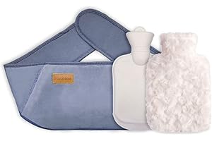 Kellegour Hot Water Bottle,Rubber Hot Water Bottle with Soft Cover,Hot Water Bag with Waist Cover 1L for Menstrual Cramps,Pai