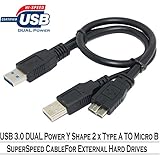 SaiTech IT 1.5 Feet USB 3.0 Dual Power Y Shape 2 X Type a to Micro B high speed upto 5 Gbps data transfer cable for External Hard Drives