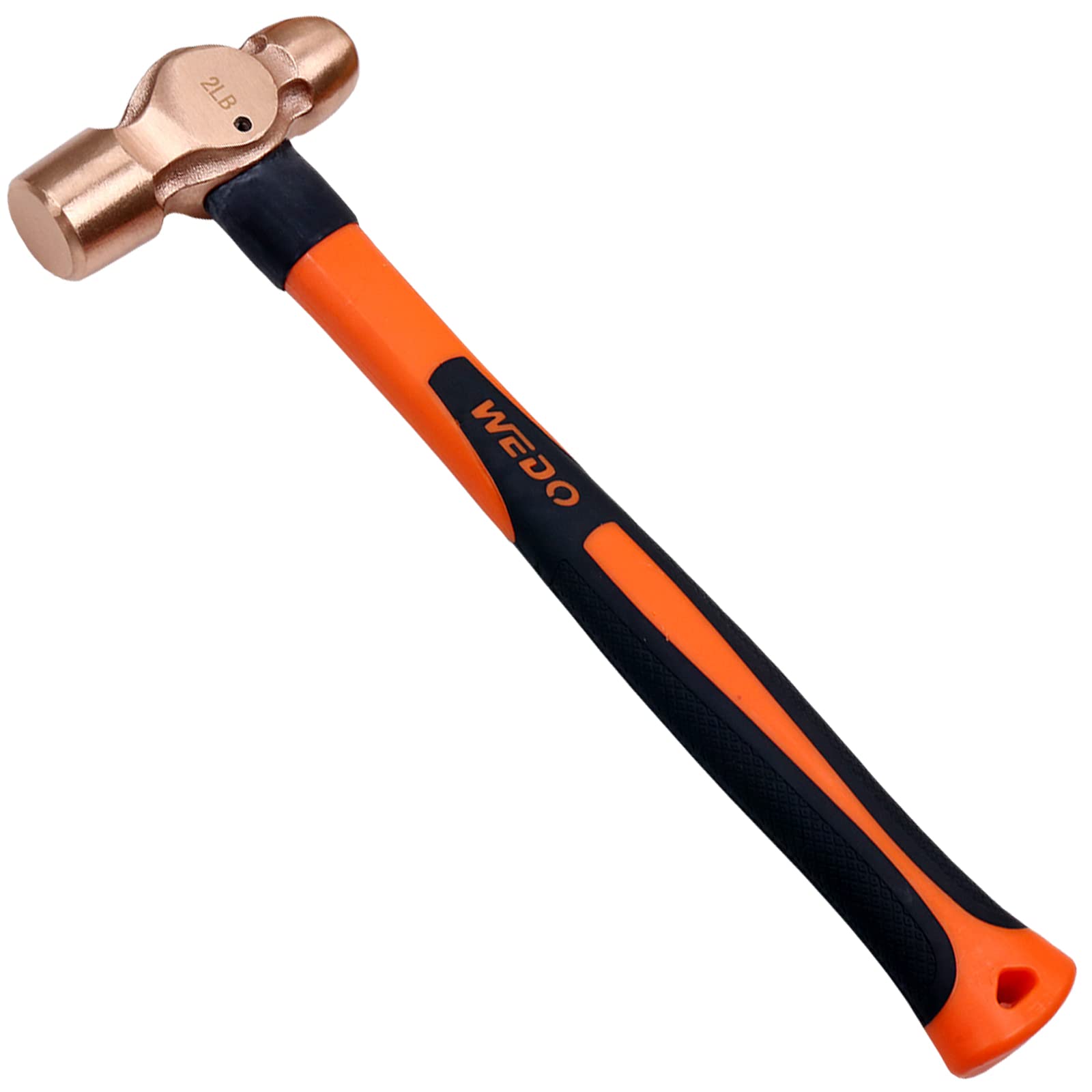 WEDO Copper Ball Peen Hammer 450g(1lb), Ball Pein Hammer with Fiberglass Handle, Length 280mm(11"), Die-Forged, Corrosion Resistant, DIN Standard