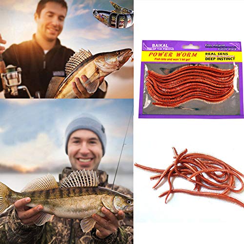 Glumes Pack of 10 Fishing Lure Worms Bass Fishing Lure Kit Rig Worms Soft Plastic Stick Baits Plastic Fishing Wax Worms Soft Durable Fishing Lures Soft Lures Baits - Thumbnail 4