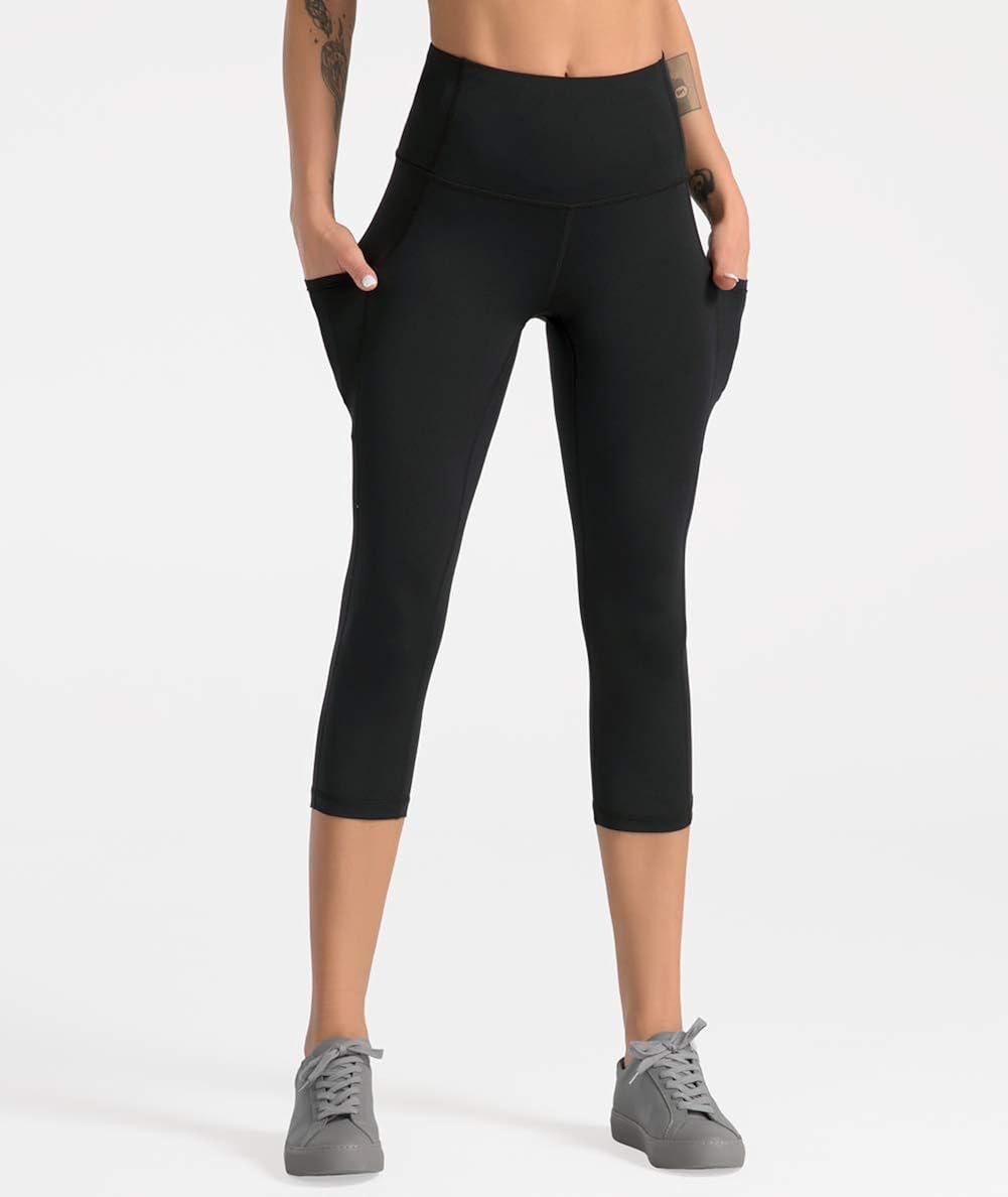 Dragon Fit High Waist Yoga Pants Capri with 3 Pockets,Tummy Control Workout Running Capri 4 Way Stretch Yoga Leggings: Clothing